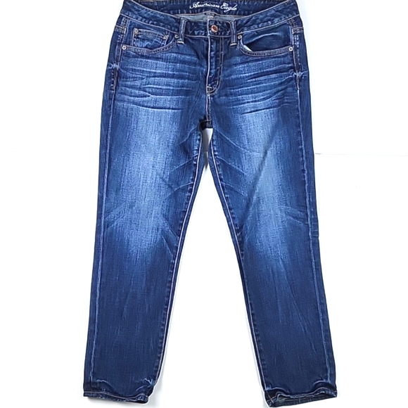 American Eagle Outfitters Denim - American Eagle Stretch Slouchy Mid Rise Dark Wash Distressed Stretch Jean